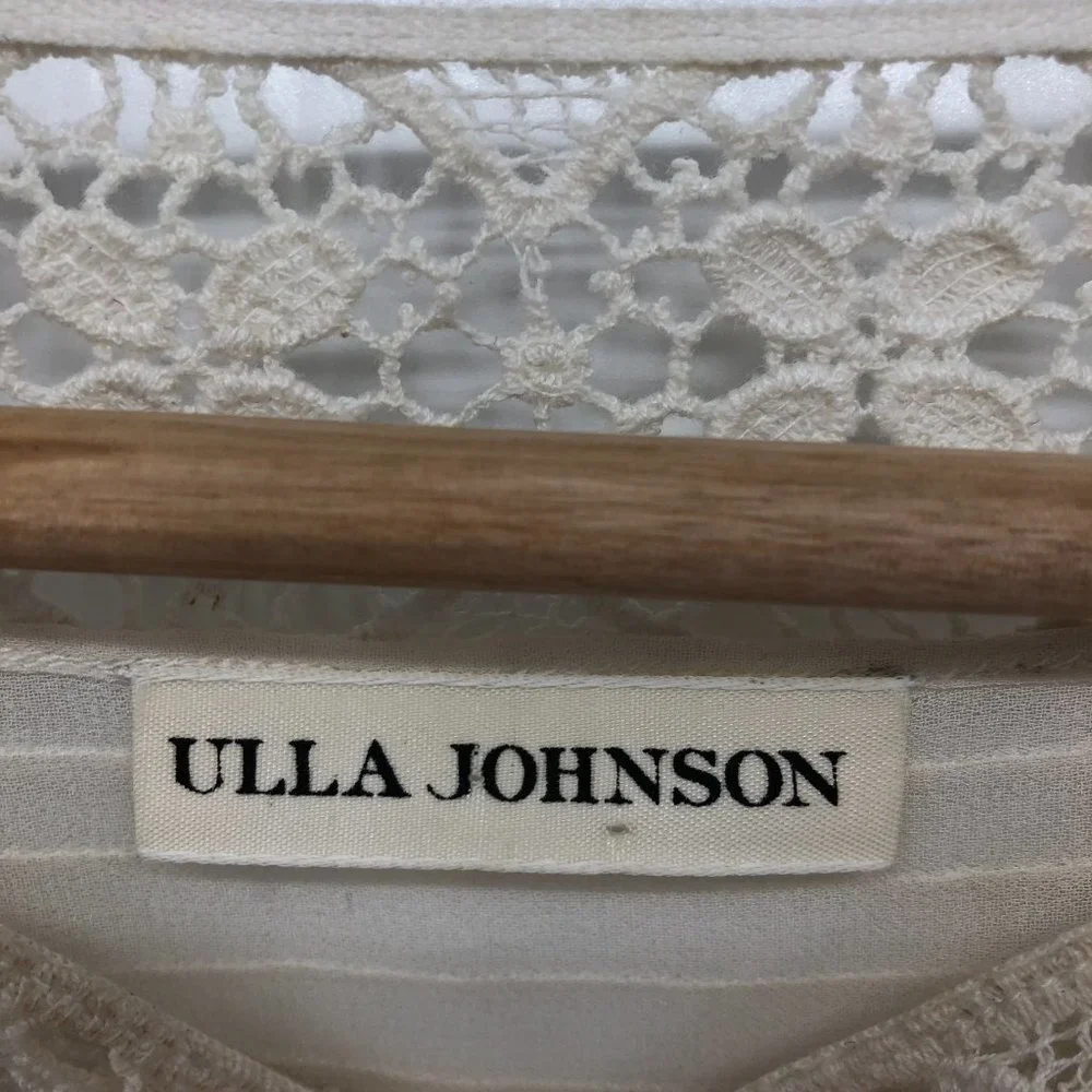 Ulla Johnson Adrienne Scalloped  Silk Eyelet Victorian Blouse Off White Size 2 - Picture 5 of 16